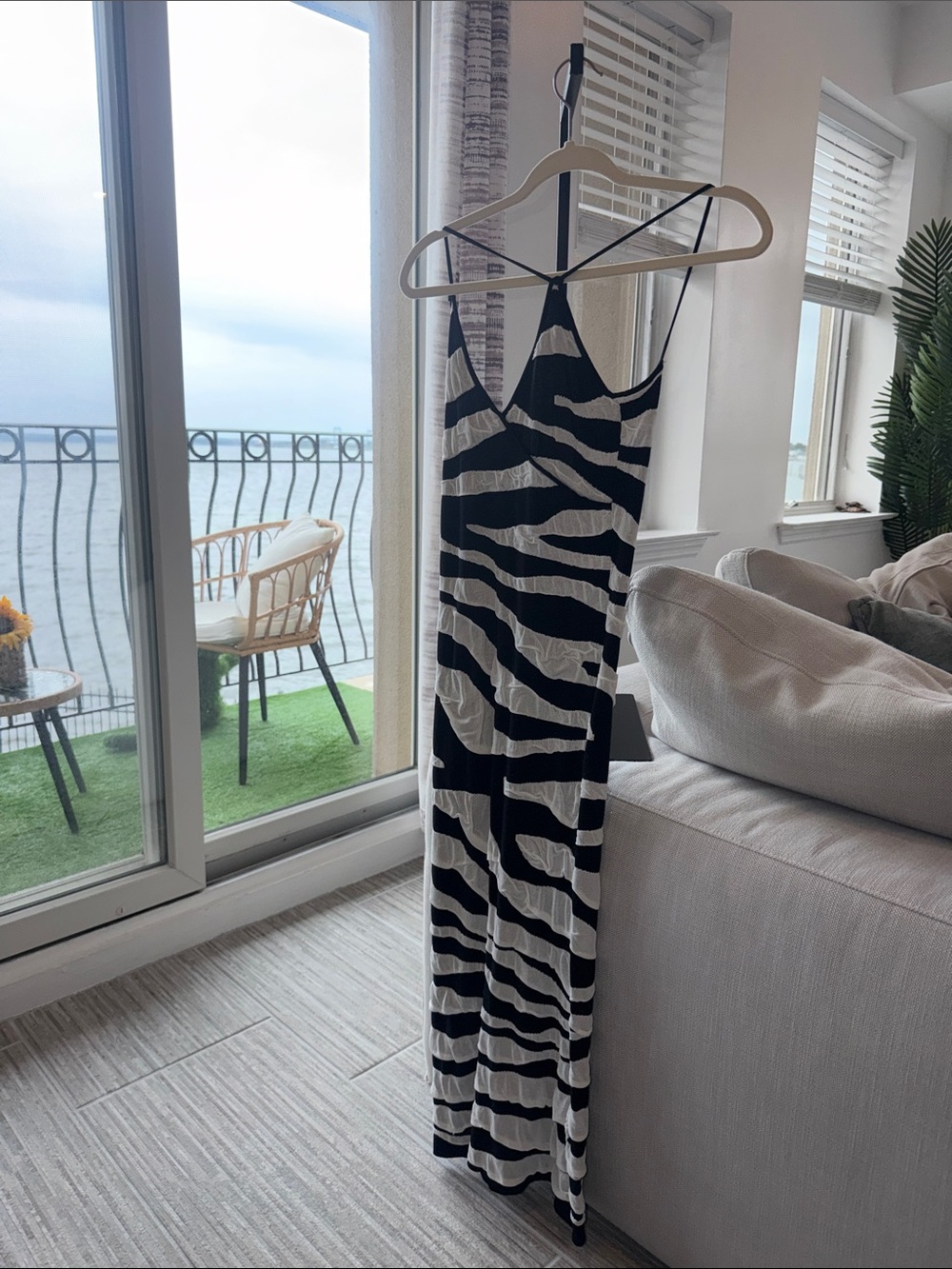 Zara Black & White Zebra-Stripe Slip Maxi Dress